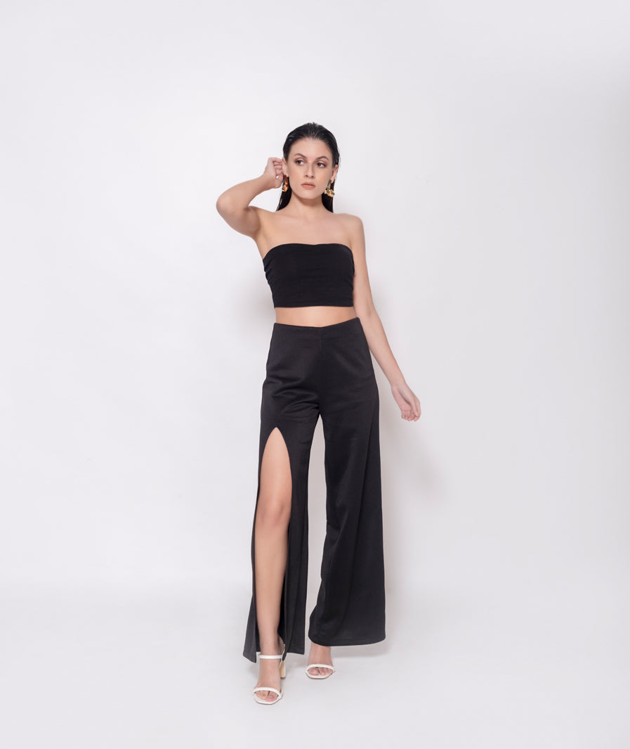 Black High Slit Stretch Pants